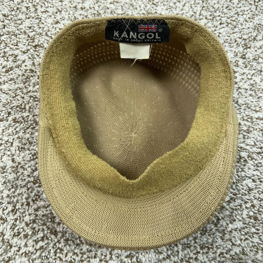 Vintage‎ KANGOL Hat Flat Cap Flex Mens Khaki Ventair 504 Tropical England 90s